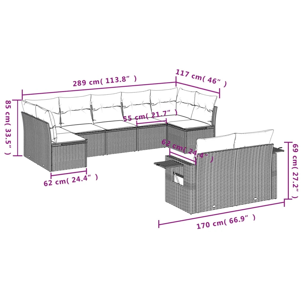 Set Divani da Giardino 9 pz con Cuscini Nero in Polyrattan 3220615