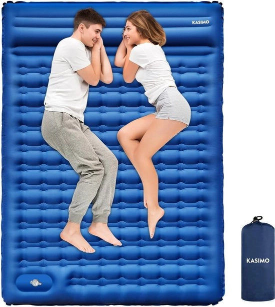 Matrimoniale slappoltrona autoinflante da 140x200 cm, con materasso a aria, per campeggio, 12 cm, gonfiabile, doppia poltrona per tenda, ultraleggera, con cuscino, colore blu