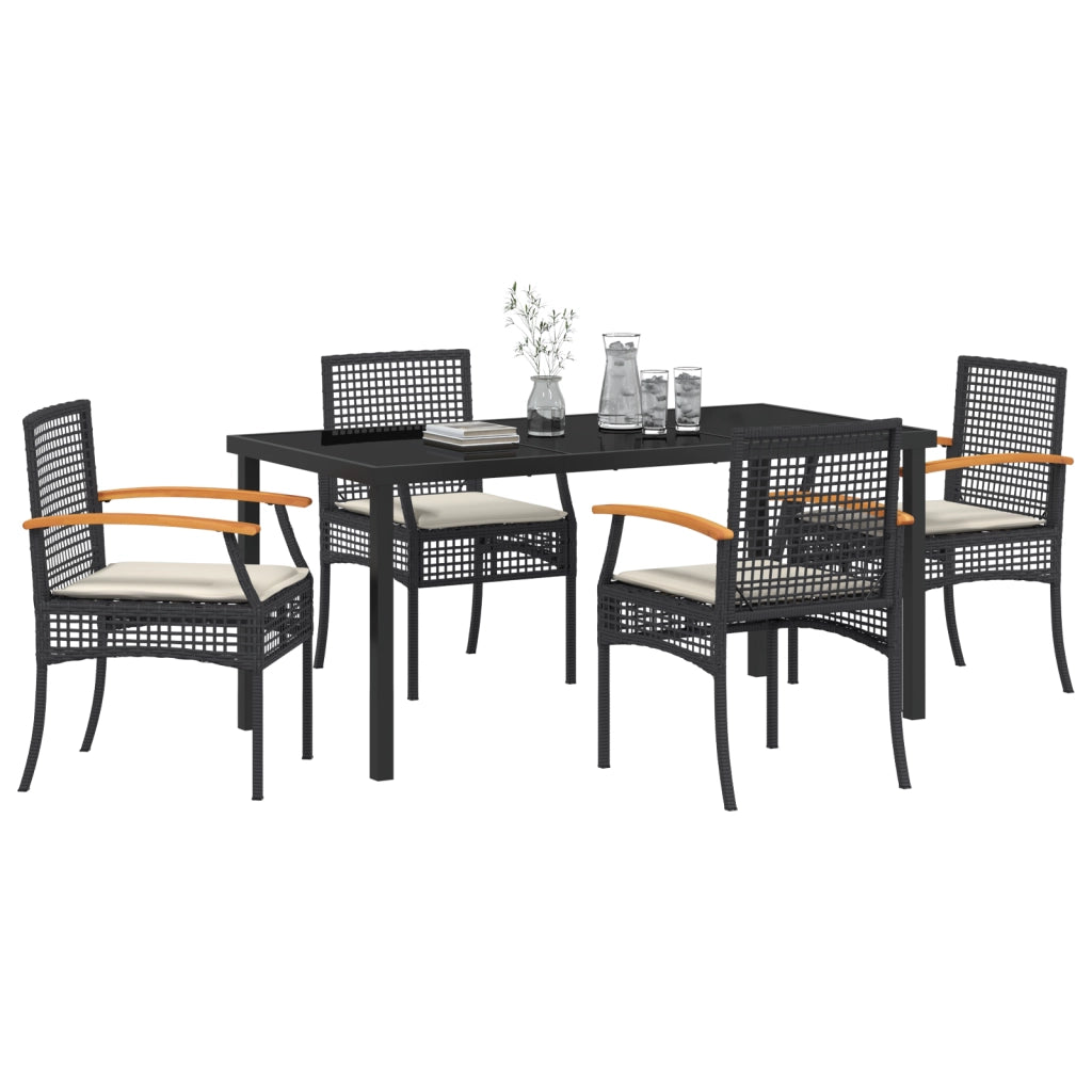 Set di Mobili da Giardino da 5 Pezzi con Cuscini Nero Polyrattan