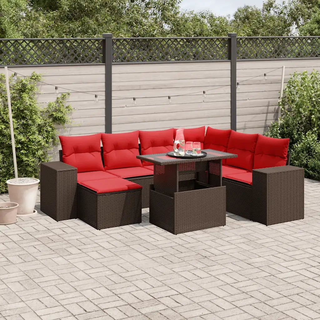 Set Divani da Giardino 8 pz con Cuscini Marrone in Polyrattan 3269334