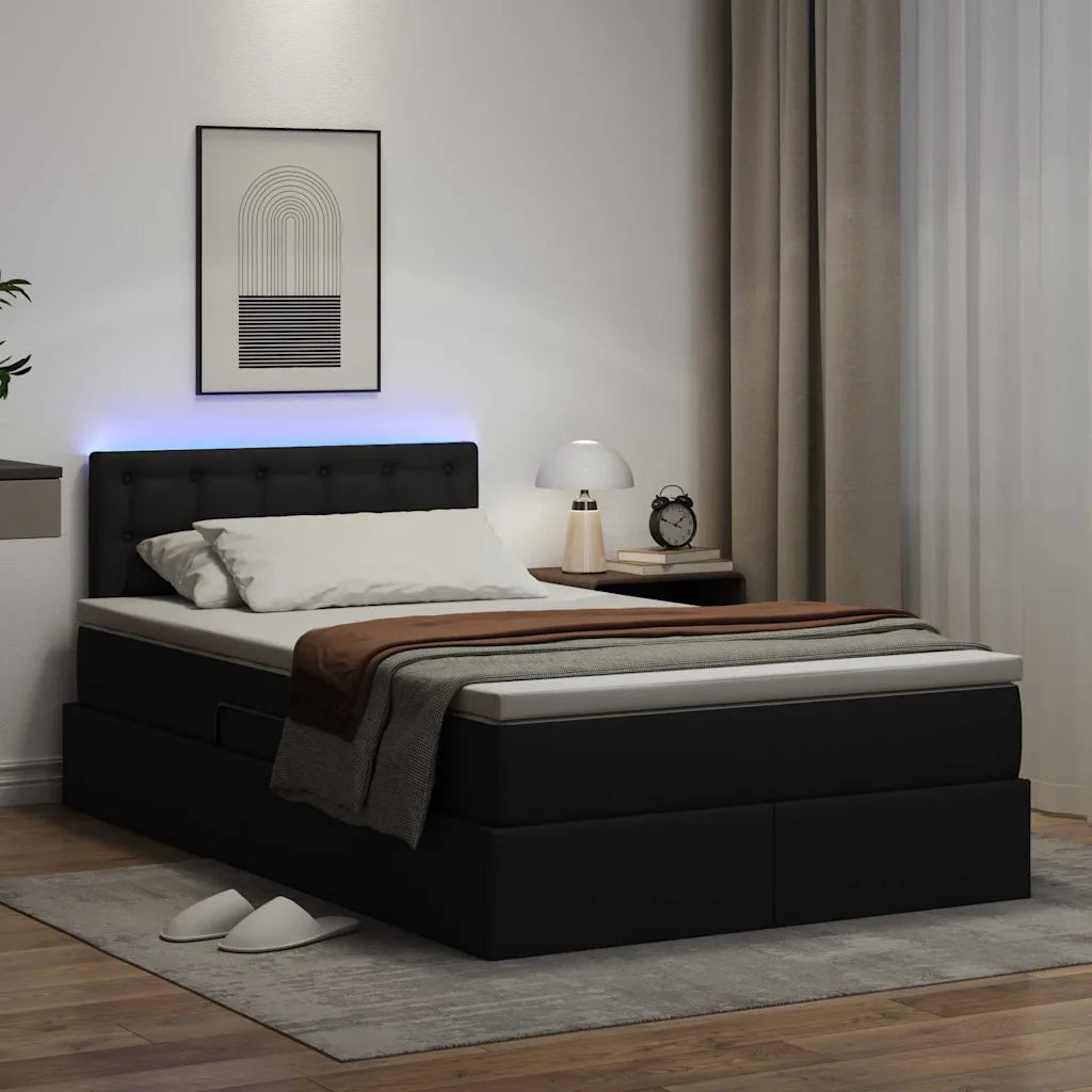 Letto con contenitore e LED Nero 120 x 190 cm Pelle Sintetica 3371021