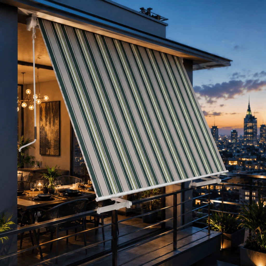 Tenda Parasole Con Manovella Struttura In Alluminio E Rivestimento In Poliestere 280G Protezione Dai Raggi Solari Privacy Per Balcone Terrazza Veranda E Esterni 295x250x50 Cm Verde E Beige