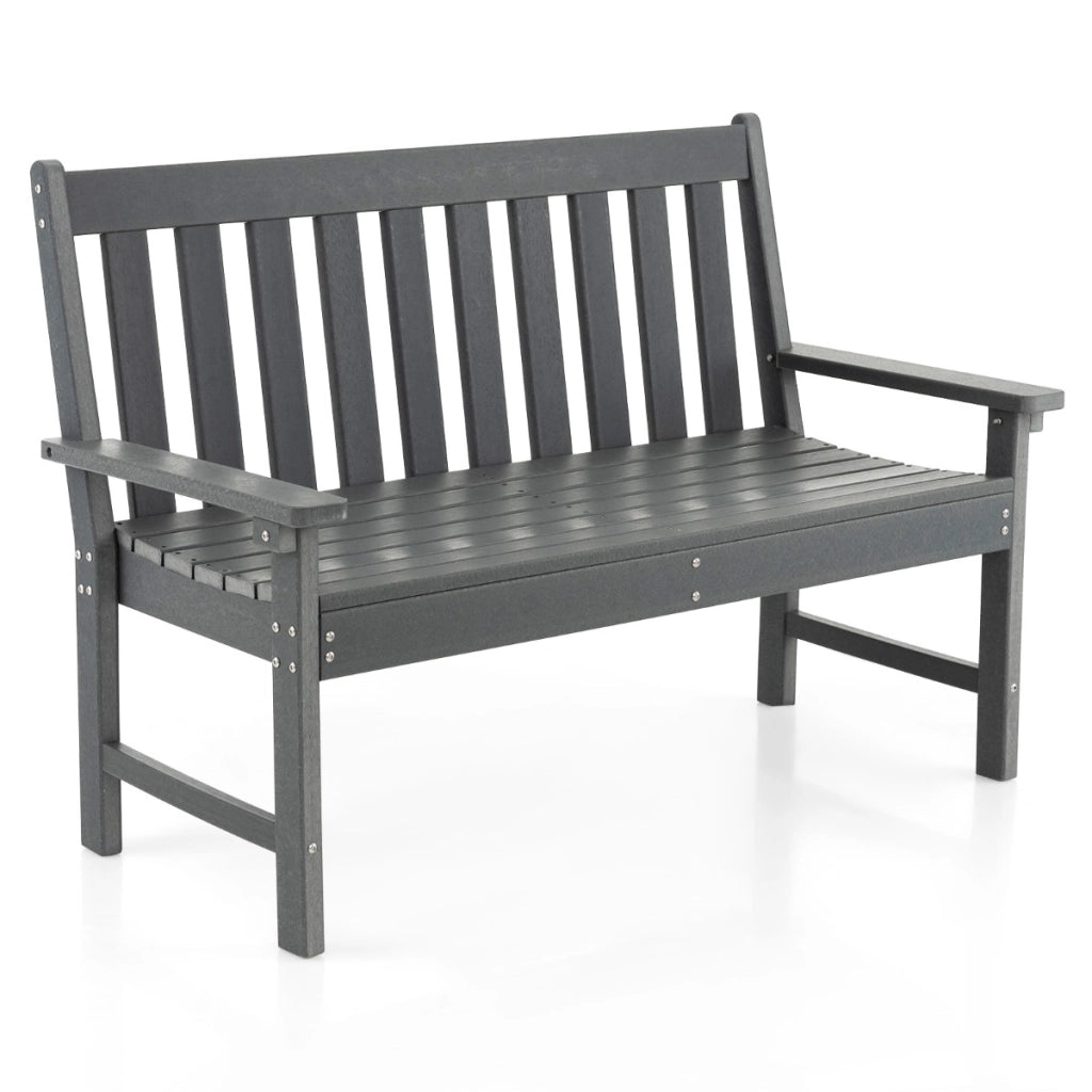Panchina per 2 persone da esterno con schienale e braccioli, Panchina da giardino in HDPE resistente Grigio-Panchine