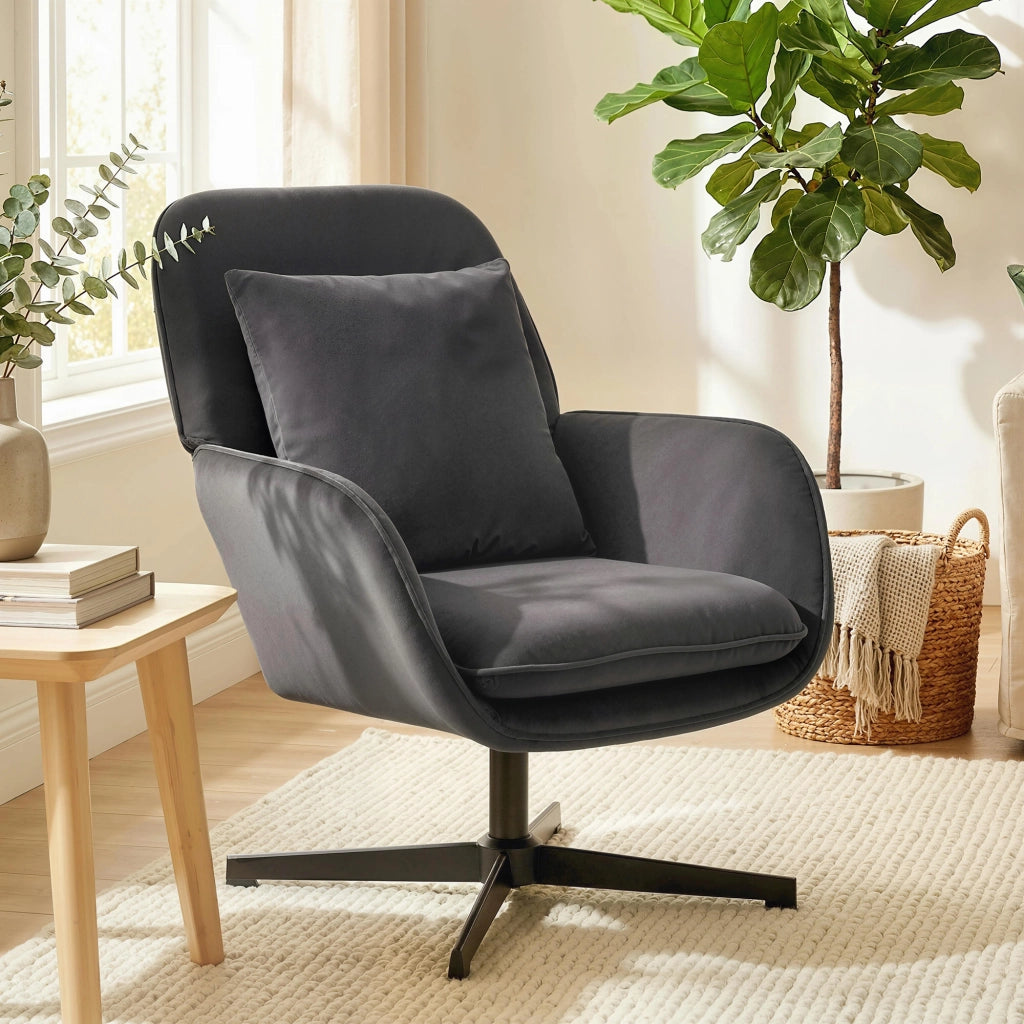 Poltrona imbottita in velluto con struttura in metallo e cuscino ¨C zephmum ¨C grigio scuro
