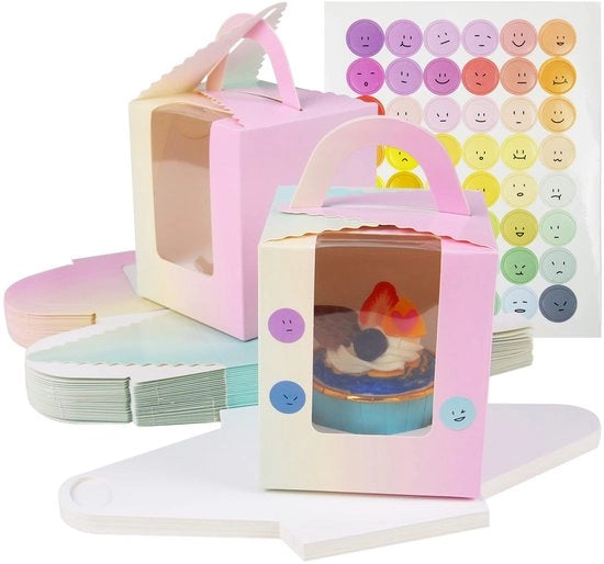 Set di contenitori per cupcake o muffin da 30 pezzi - confinimento in cartone con finestra di osservazione - robusto e sostenibile - ampia applicazione - facile da assemblare