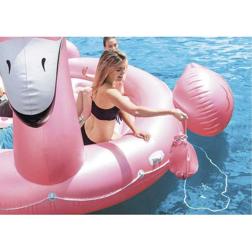 Trade Shop - Fenicottero Gonfiabile Gigante Isola Party 422 X 373 X 185 Cm Mare Piscina 4 Posti -