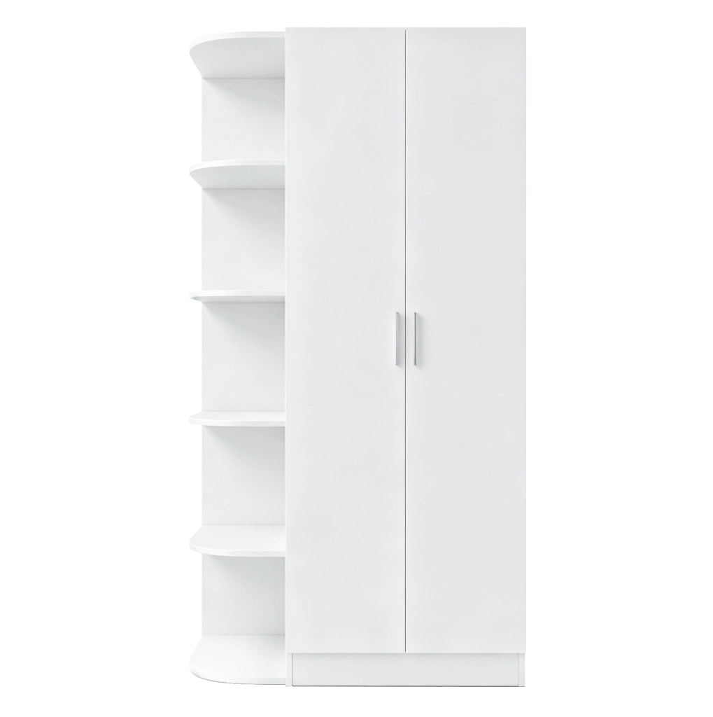 Armadio guardaroba a 2 ante 90x55x170 cm con ripiani e cassetti in MDF; bianco