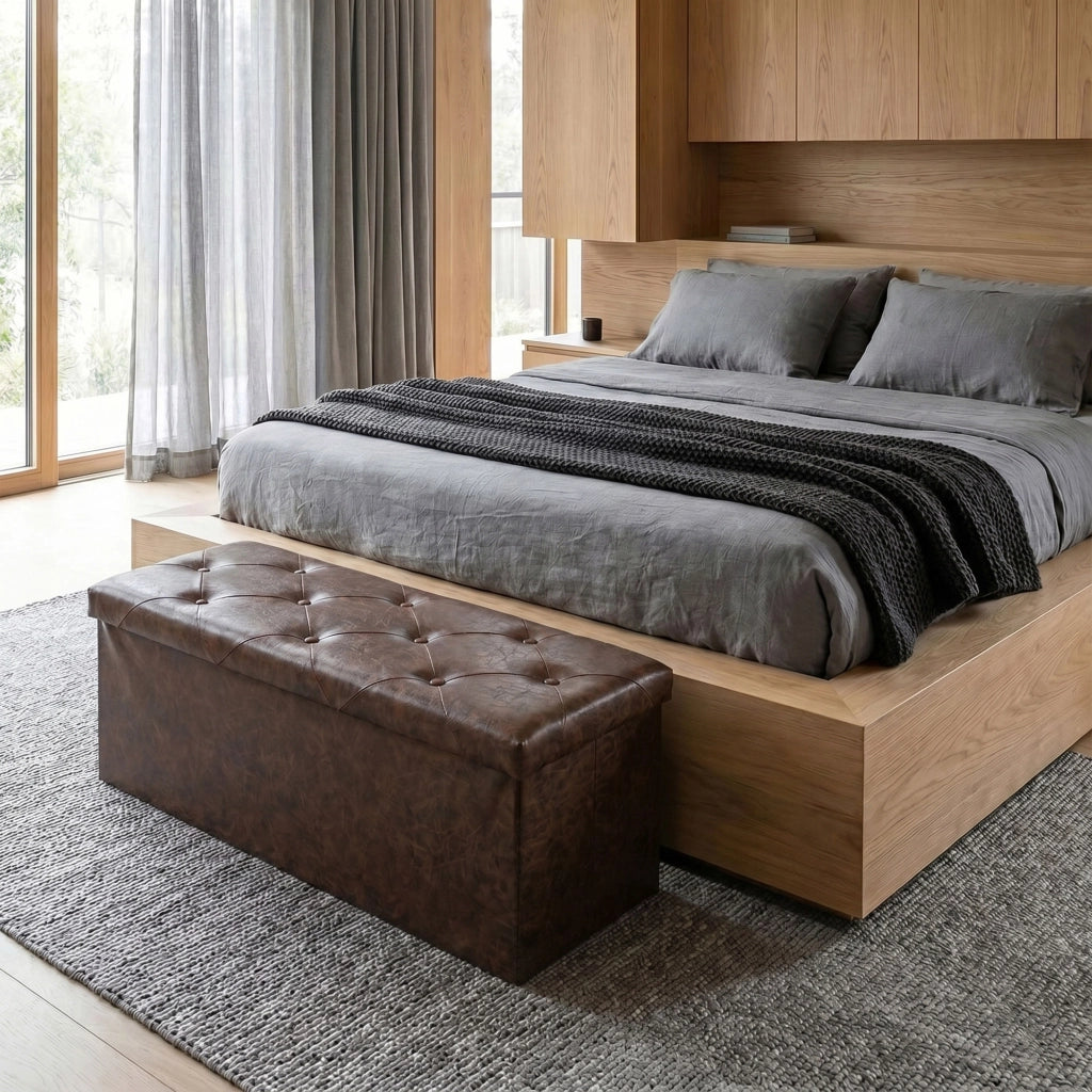 Nemora Saddle 110 - Cassapanca Ottomana 109,2x38,1x38,1 cm Pouf Contenitore Poggiapiedi in Similpelle Marrone