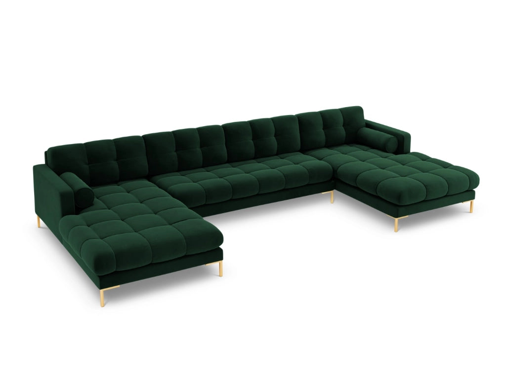 Cosmopolitan Design - Divano panoramico "Bali" 7 posti in velluto verde bottiglia 