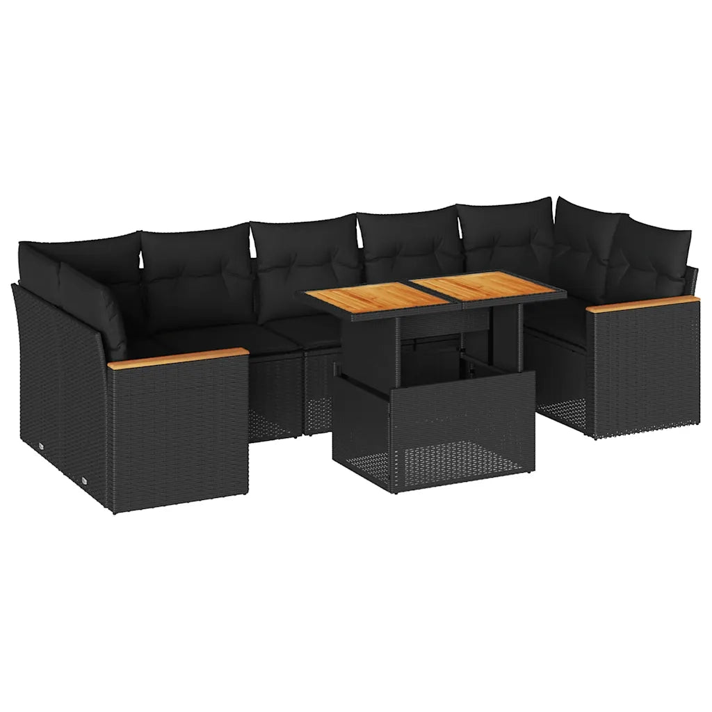 vidaXL Set Divani da Giardino con Cuscini 8 pz Nero Polyrattan Acacia