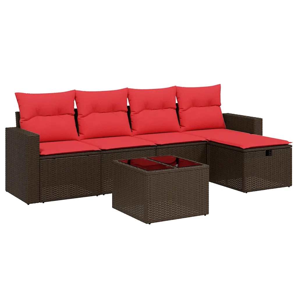 Set Divani da Giardino 6 pz con Cuscini Marrone in Polyrattan 3263480