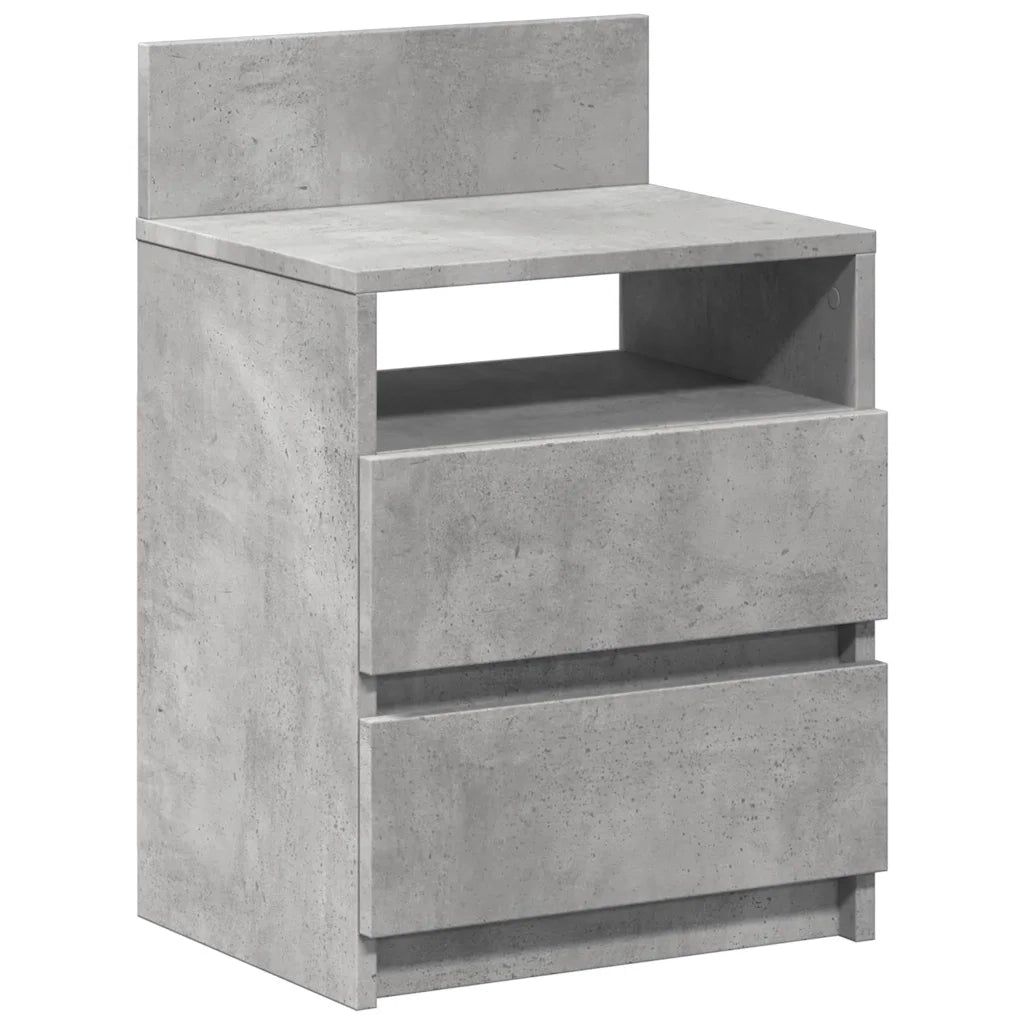 Comodino | Armadio da Notte | Mobiletto da notte con 2 Cassetti Grigio Cemento 40x33x60 cm