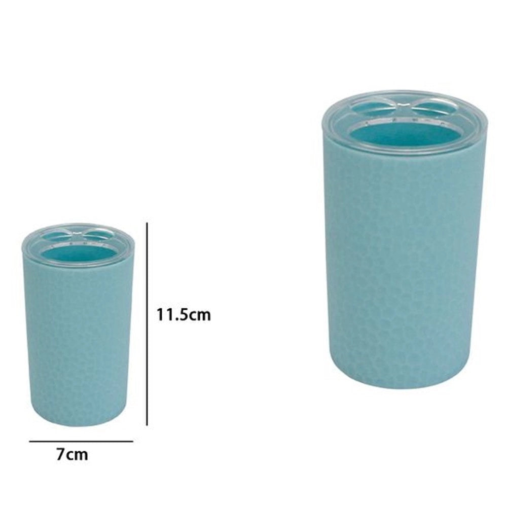 Trade Shop - Porta Spazzolini Bicchiere Accessorio Arredo Bagno Azzurro Lavorato 3 Fori 79794 -