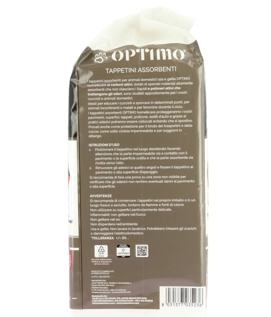 OPTIMO PET TAPPETINO 60X60 CM IN CONFEZIONE DA 30PZ CON CARBONI ATTIVI