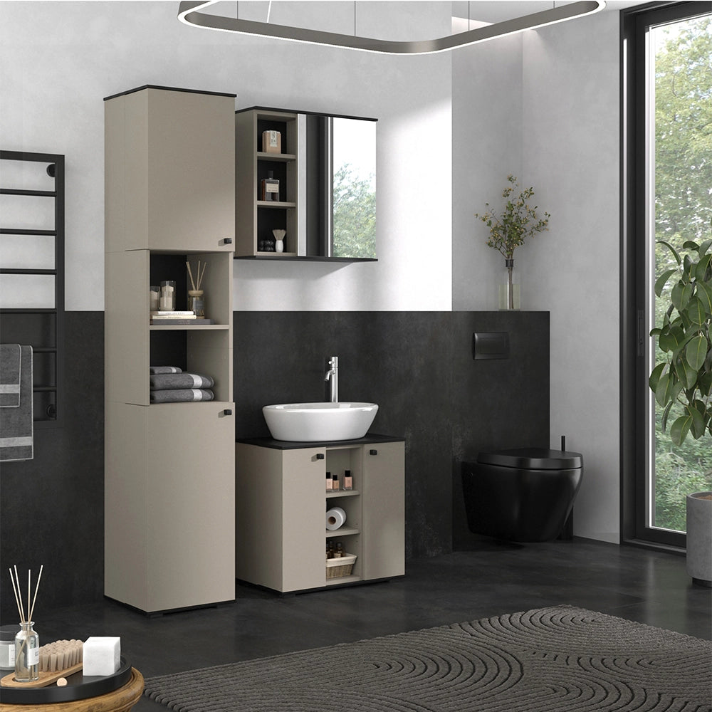 Vicco Set di mobili da bagno Grigio 3 parti, con colonna