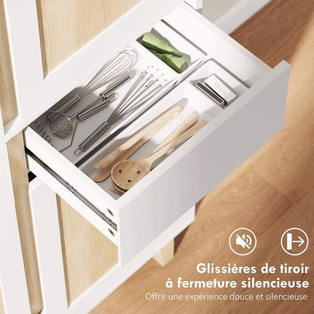 Credenza Cucina con 4 Porte e 2 Cassetti ¨C Zephmum ¨C Bianco Rovere 80x35x170cm