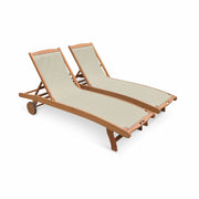 Set 2 lettini prendisole in legno multiposizione con ruote, grigio