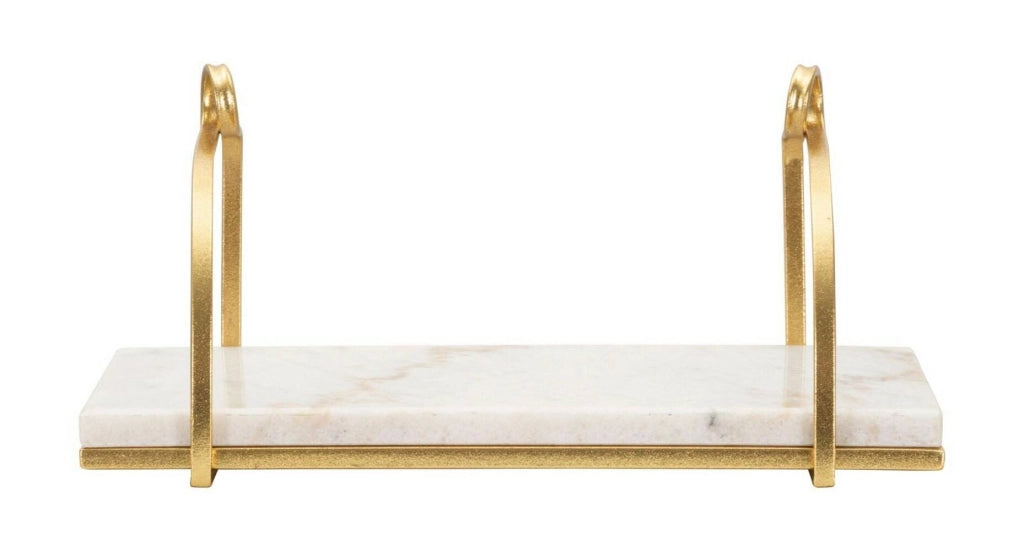 Mensola Paci, Scaffale, Ripiano a muro, Scaffalatura multiuso, 40x16 h18 cm, Bianco e Oro