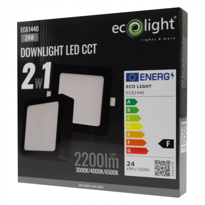 Plafoniera LED quadrata 24W CCT nera Ecolight