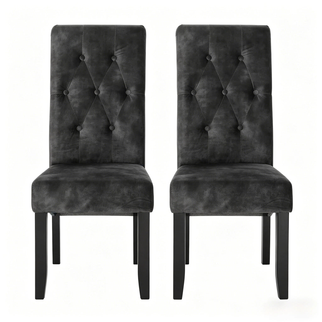 Set di 2 sedie imbottite in velluto con schienale alto, struttura in legno massello, nere