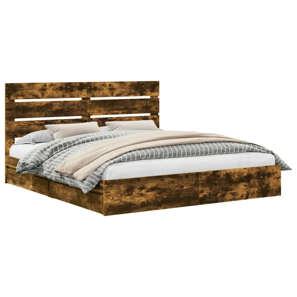 Letto con Contenitore con testiera Rovere fumé 180 x 200 cm