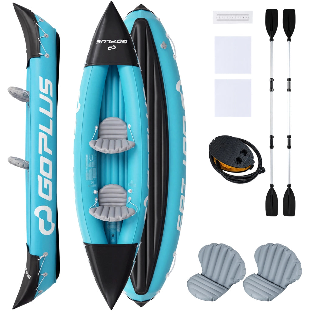 Kayak gonfiabile a 2 posti canoa gonfiabile in pvc con 2 sedili imbottiti pompa a pedale, Kayak con 2 pagaie in alluminio da pesca portatile