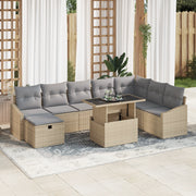 Set di Divani da Giardino da 9 Pezzi con Cuscini Beige in Polyrattan