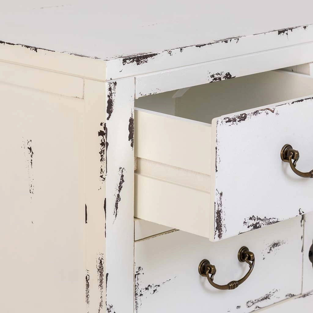 Mobile basso in legno laccato bianco, 4 cassetti 2 porte 120x40x50h cm