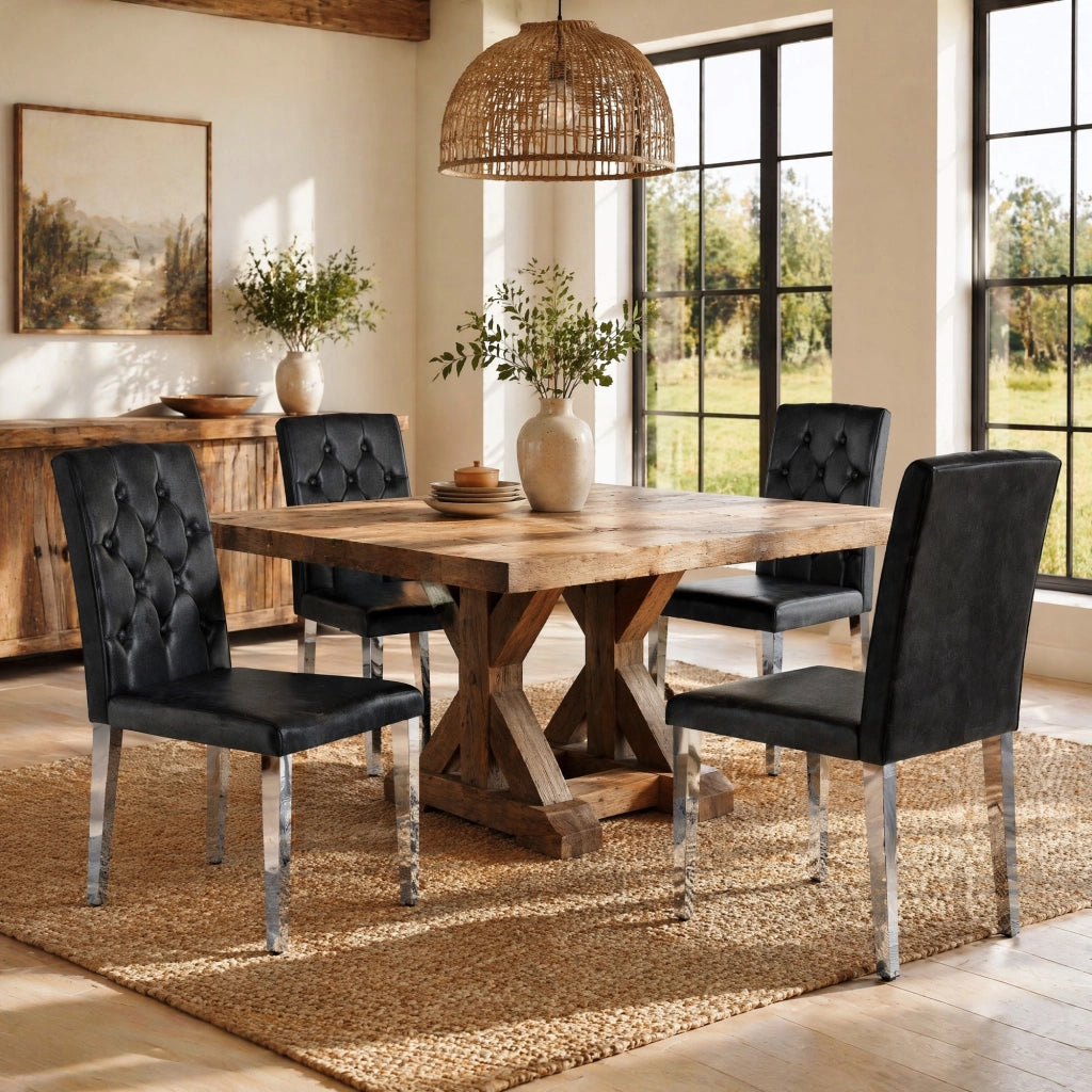 SEDIE da pranzo Set da 4 pezzi 89 cm Nero/Argento in PU e metallo