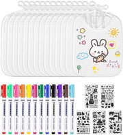 14 pezzi di tessuto bianco per dipingere con 12 pennarelli per tessuto colorati e 5 stencil per dipingere Set di giochi per baby shower per feste di benvenuto per bambini maschi e femmine