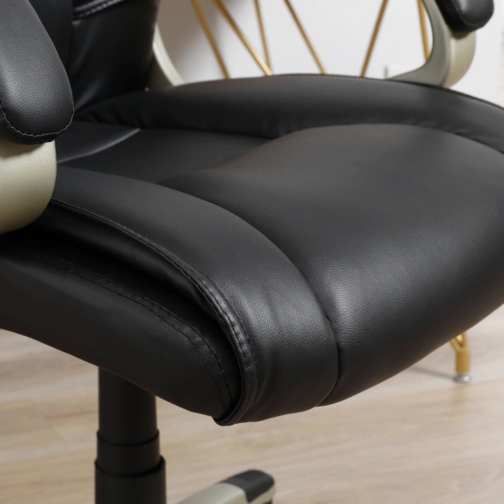Sedia da ufficio girevole con altezza regolabile e funzione oscillante in ecopelle nera e metallo 70 × 58 × 114–124 cm