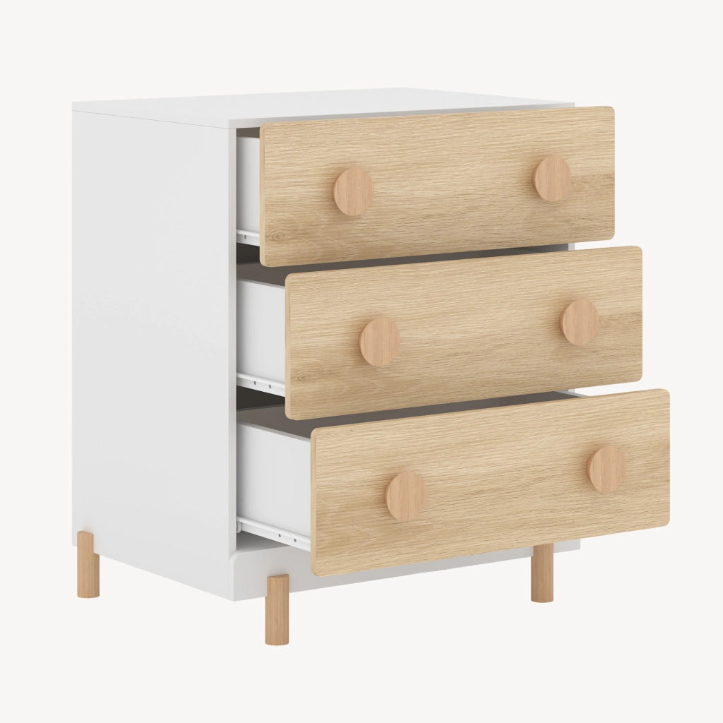 Cassettiera Vaarentaa per Cameretta con 3 Cassetti 66x55x41 cm - Bianco/Effetto Rovere [en.casa]
