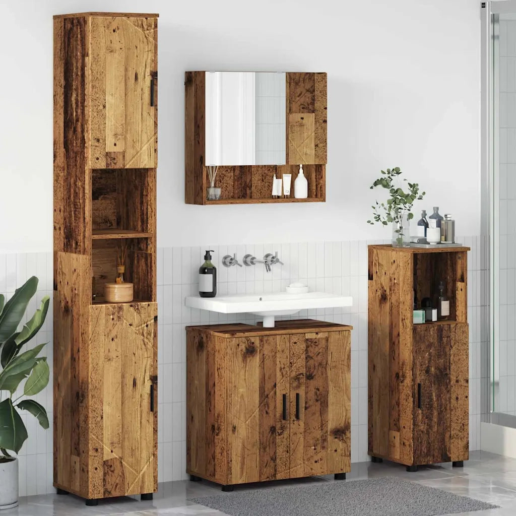 Set di mobili per il bagno con porta 4 pcs Legno vecchio