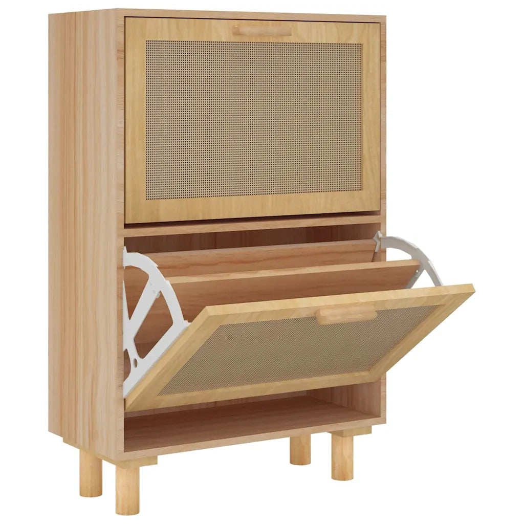 Scarpiera-Scaffale per scarpe Marrone 52x25x80cm Legno Multistrato e Rattan Naturale