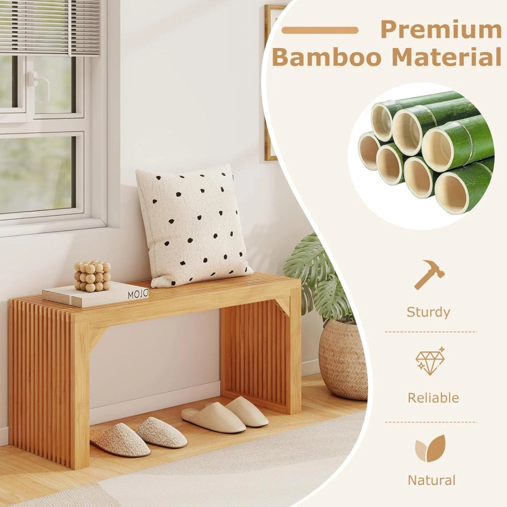 Panchina da cucina 90 cm, 2 posti, con rete a doghe, base rinforzata, in bambù, per sala da pranzo, camera da letto, soggiorno, cucina, carico massimo 300 kg, 90 x 33 x 43 cm