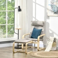 Poltrona Relax con Pouf Poggiapiedi in Legno e Tessuto con Poggiatesta, 67x69x100cm, Grigio