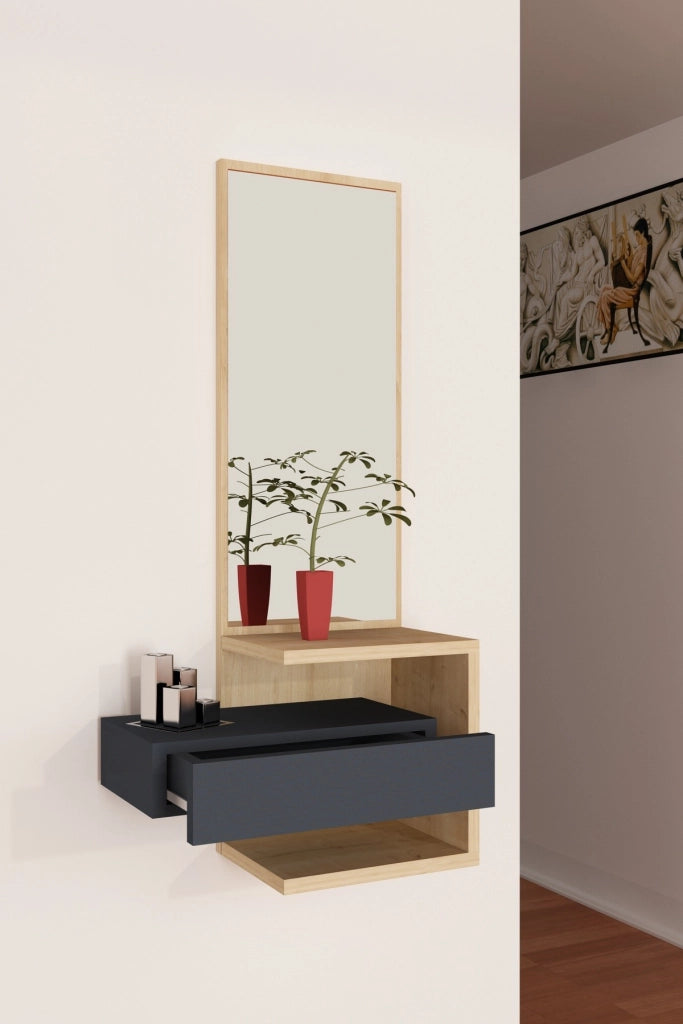 Mobile da corridoio in legno "Stella" - 49 x 31 x 90 cm - Rovere-Antracite