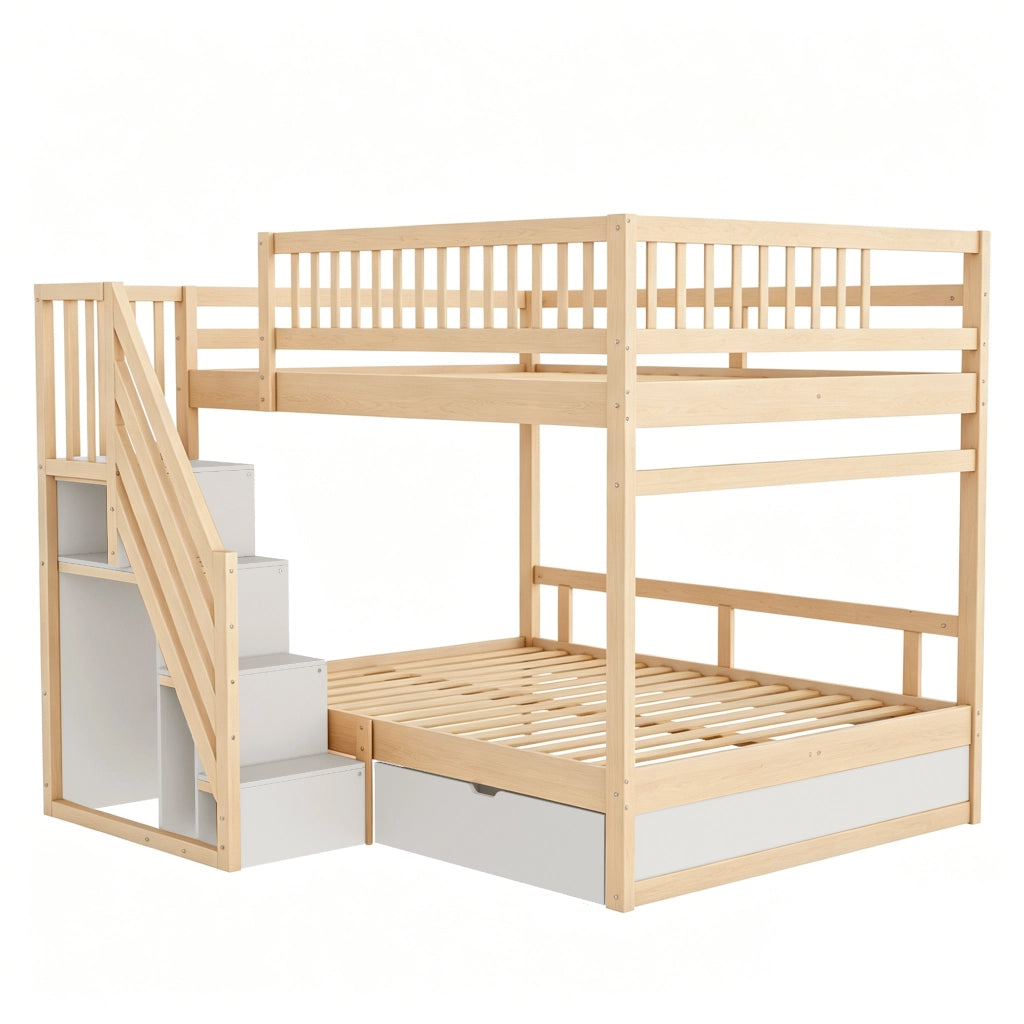 Letto a castello 2 posti con scala contenitore; cassetti; 140×200 cm; senza materasso; in legno