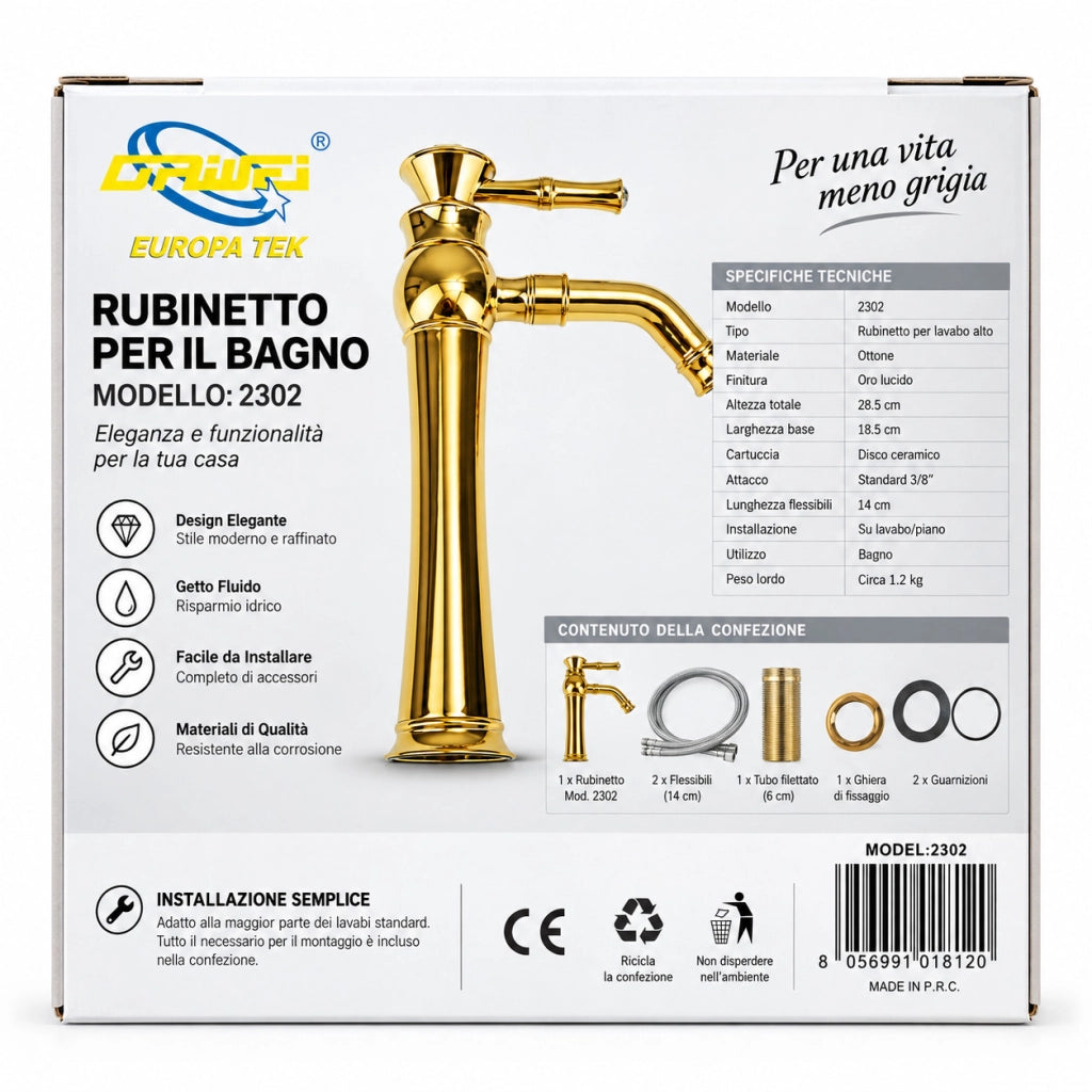RUBINETTO BAGNO STILE ANTICO DIAMANTE MISCELATORE LAVANDINO ORO DORATO 2302