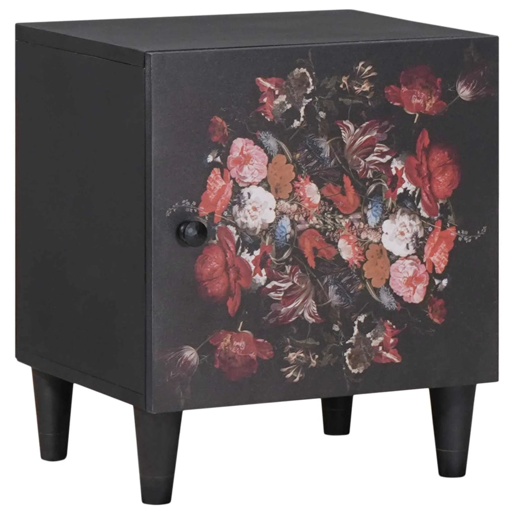 Comodino | Armadio da Notte | Mobiletto da notte con porta Nero 40 x 33 x 46 cm Legno di mango massello