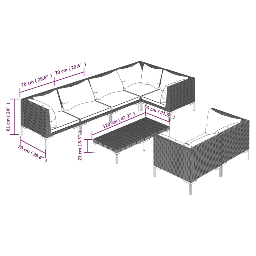 Divani da Giardino 8 pz con Cuscini in Polyrattan Grigio Scuro 3099865