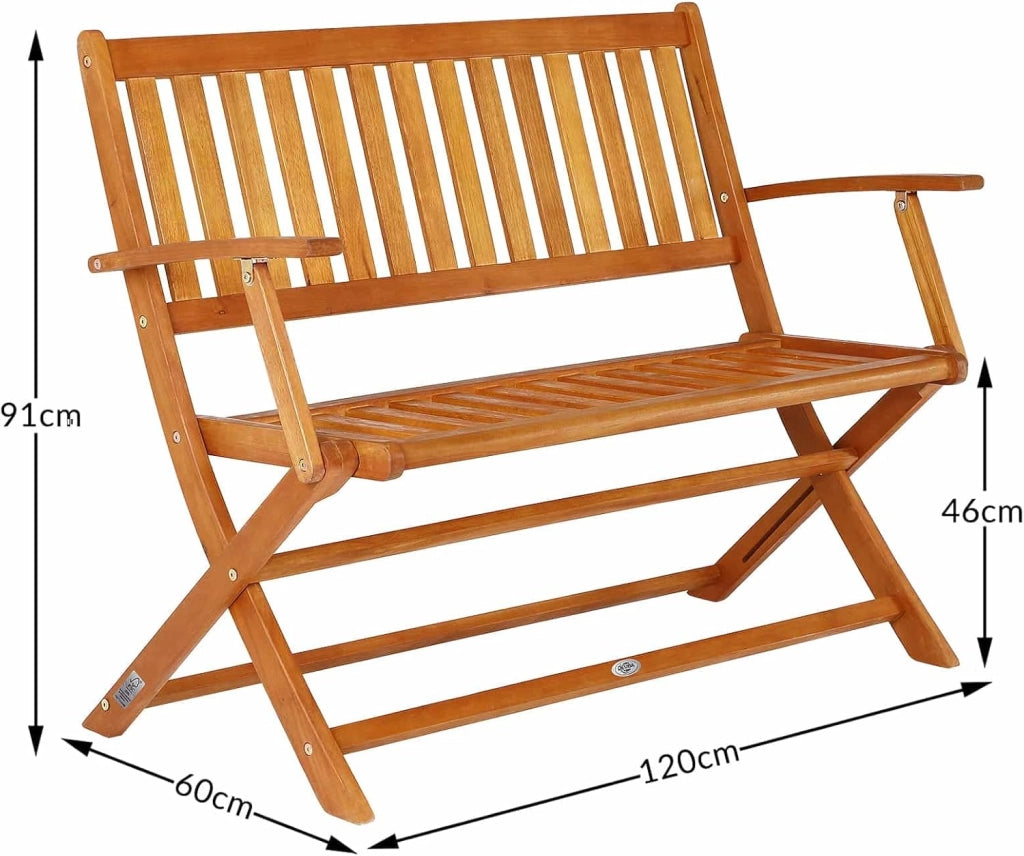 CASARIA® Panchina Pieghevole da Giardino in Legno di Eucalipto Certificato FSC® Panca 2 Posti Terrazza Esterno