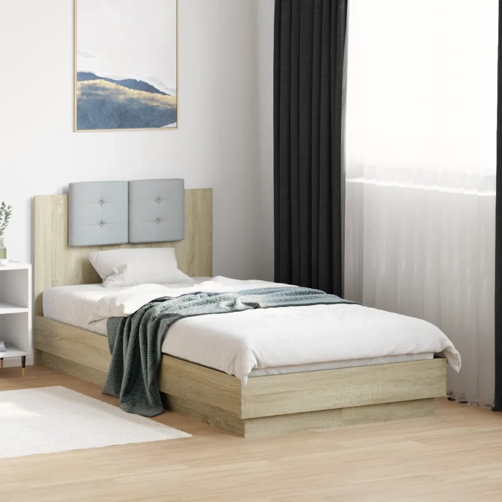 Giroletto con Testiera e LED-Struttura Letto con testiera Rovere Sonoma 90x190 cm