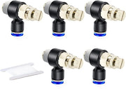 Connettore Pneumatico da 5 pezzi - Tubo OD 8mm - Valvola BSP 1/4" - Elbow 90 gradi - Connessione a richiesta - Materiale in plastica resistente - Connettore per gas