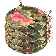 Set 4 Cuscini Sedia Rotondi Cotone Lavabili Morbidi Coprisedia Tondi Fiori Palme Tropicali