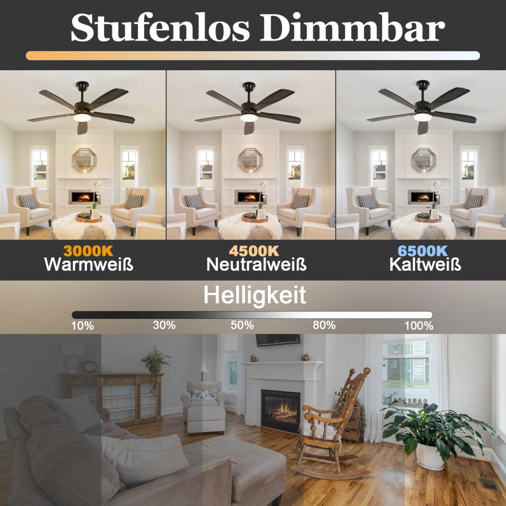 ZMH Ventilatore da soffitto nero con illuminazione silenziosa LED dimmerabile 23W