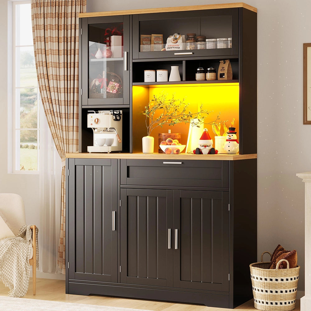 Armadio cucina alto con illuminazione LED - Xylo - 104x40x180 cm - bianco/nero