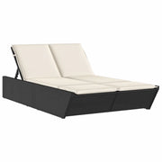 Lettino Prendisole | Sdraio da giardino | Lettino da sole Doppio con Cuscini Nero in Polyrattan