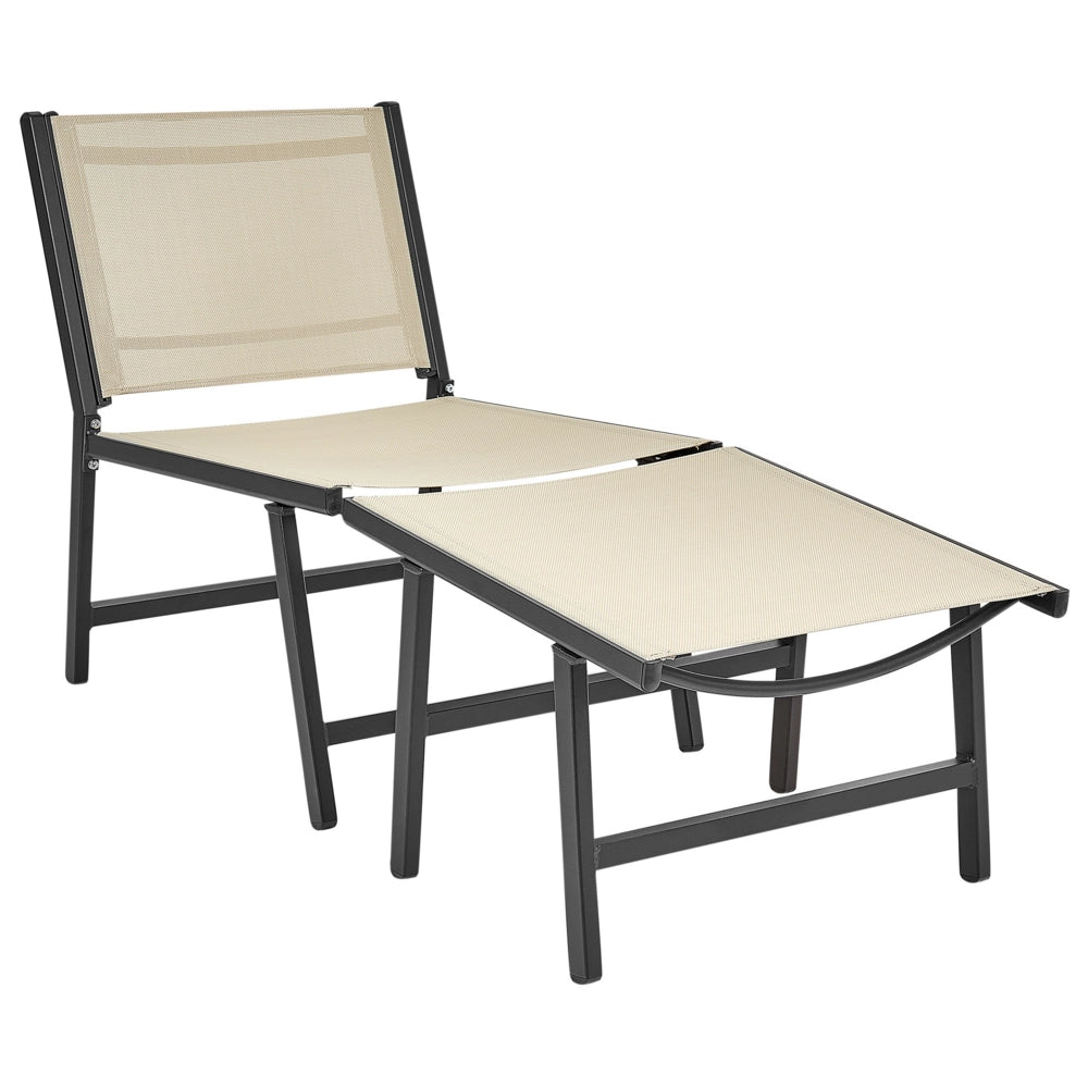 Sedia da giardino Sedile in textilene beige e nero Schienale in metallo con poggiapiedi Design moderno per esterni
