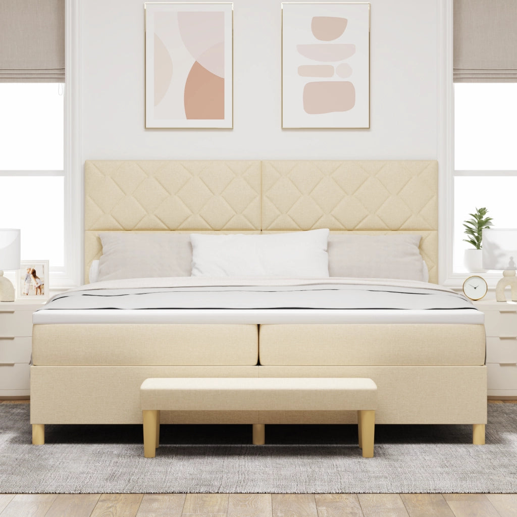 Letto Box Spring con Materasso e Panchina Panna 200x200 cm Tessuto